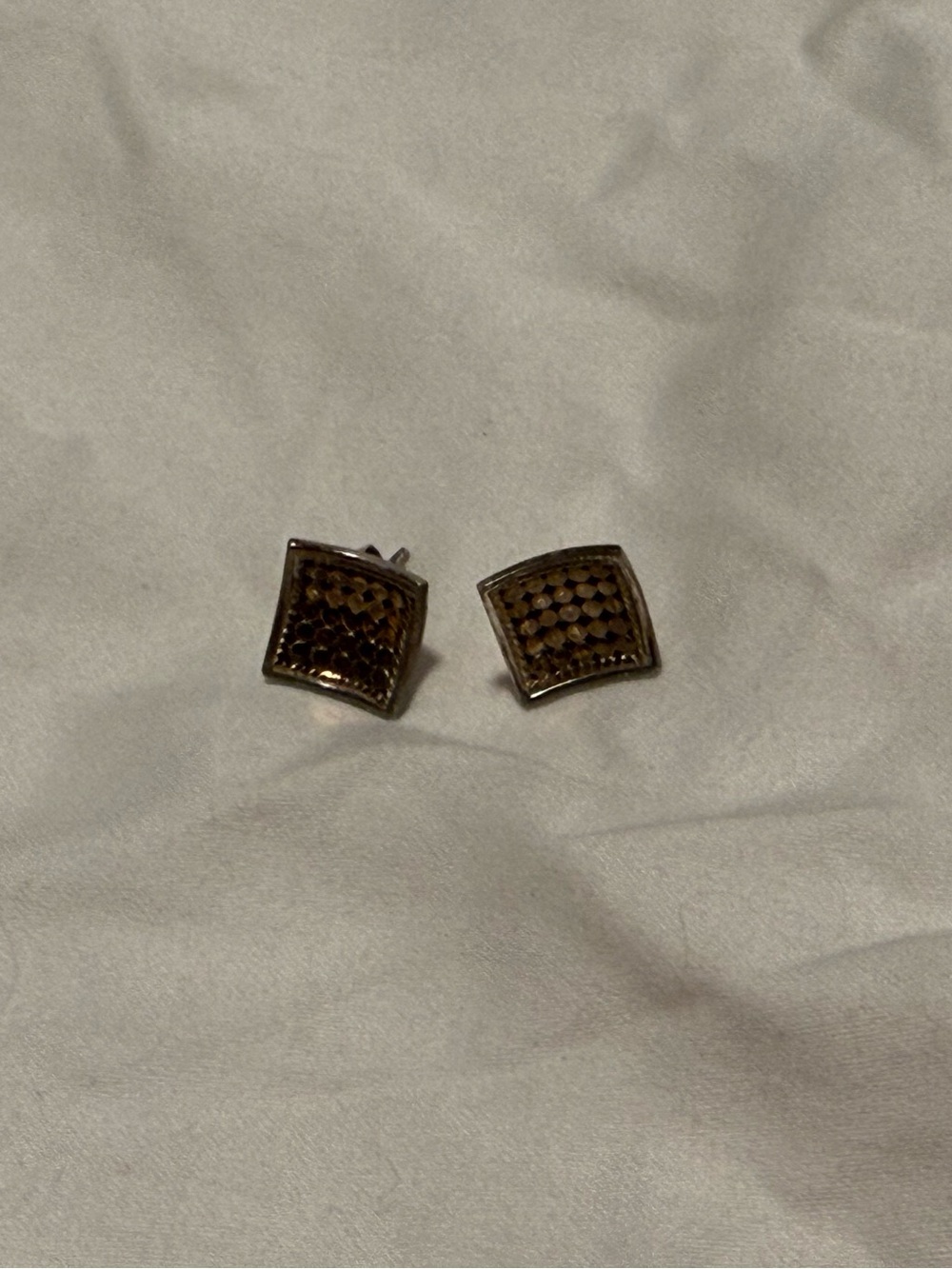 Textured Two-toned Square Stud Earrings